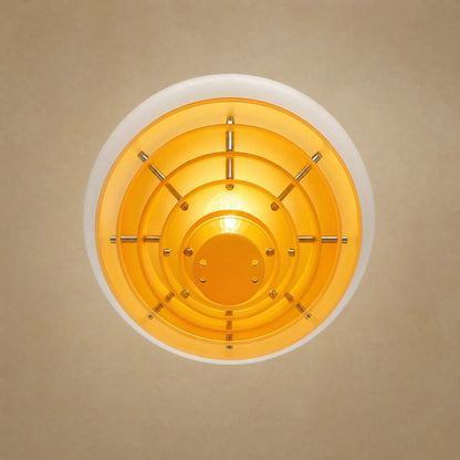 Suspension orange Ambrino vue de dessous, six disques ambrés concentriques et ampoule E27 | Delvanie