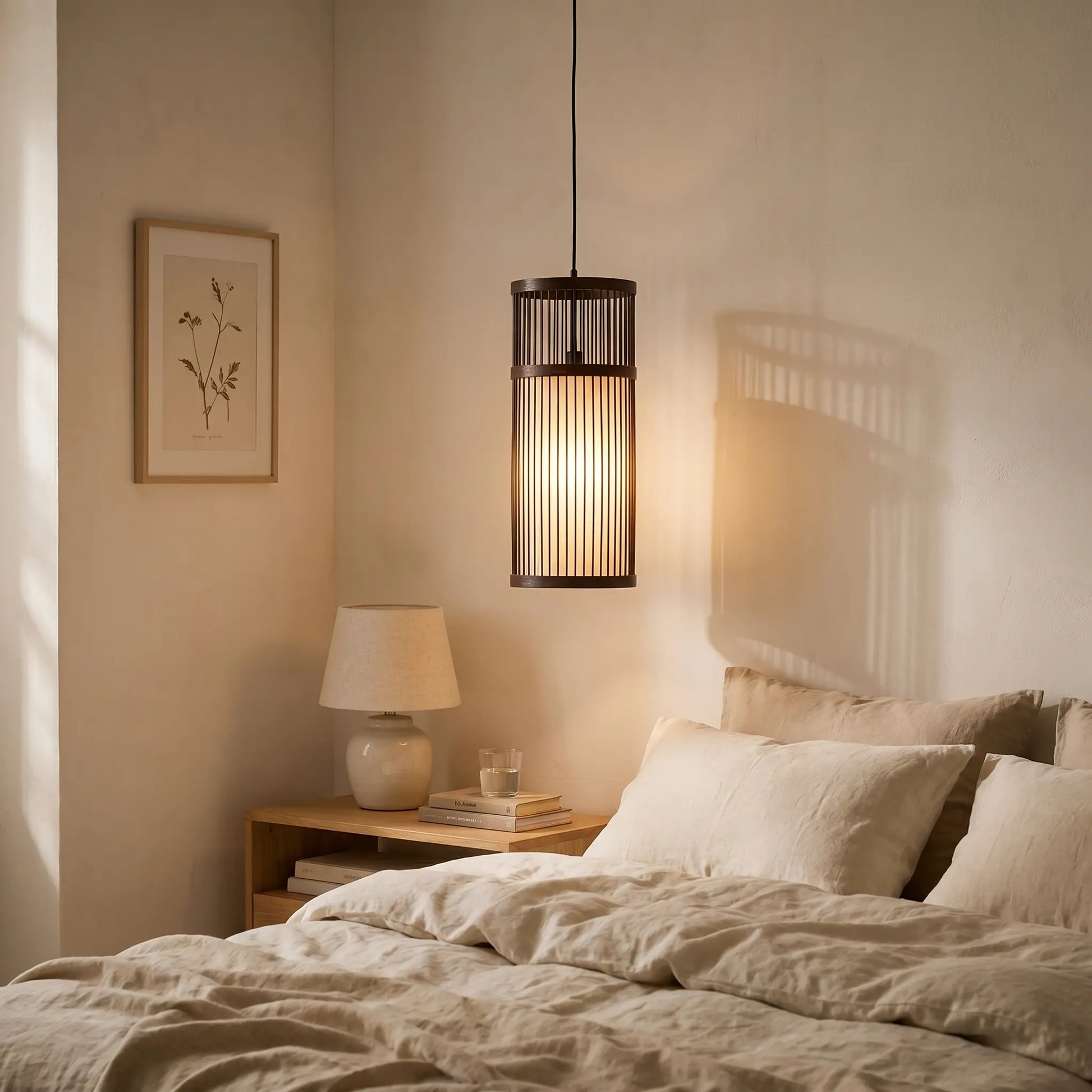 Suspension Cannéa allumée dans une chambre le soir