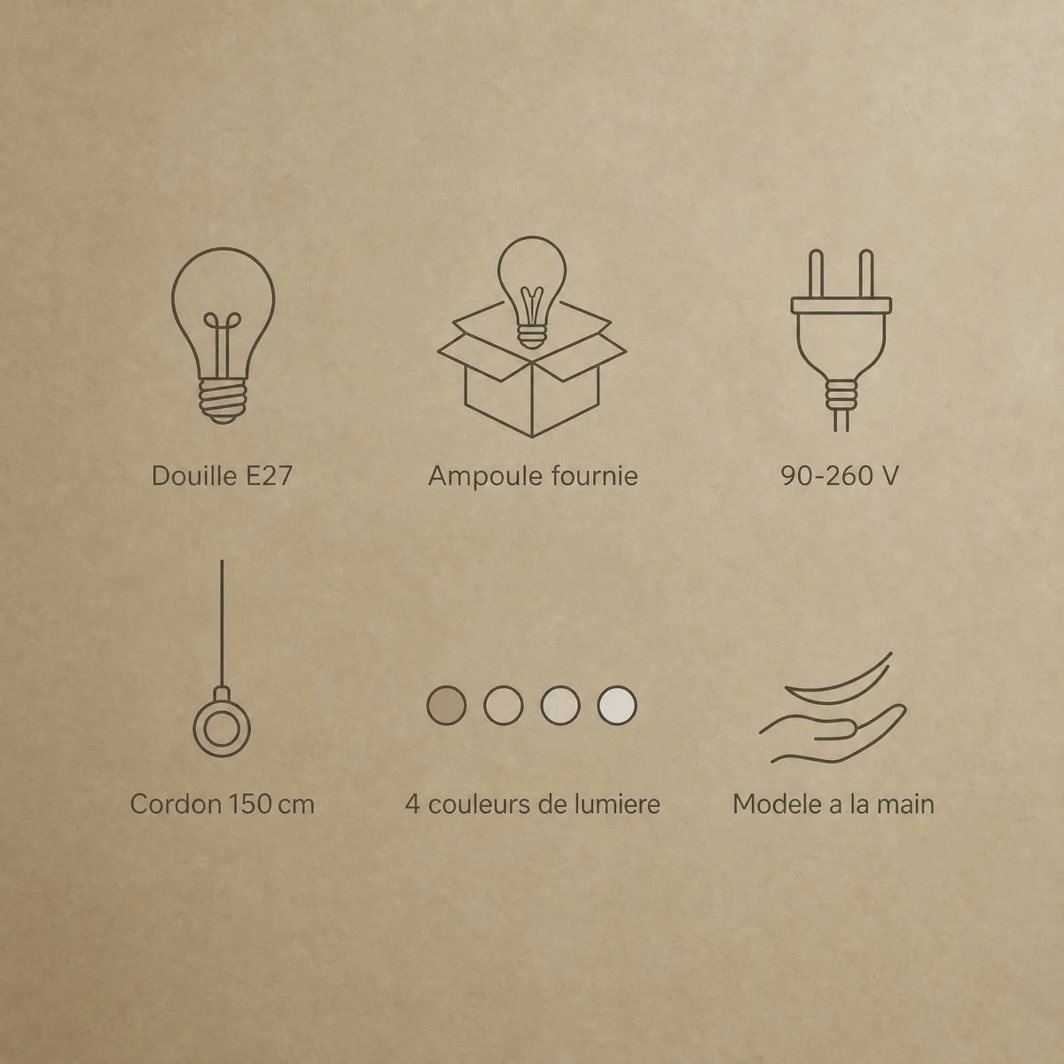 Caractéristiques de la suspension Golenza, douille E27 et ampoule LED fournie | Delvanie