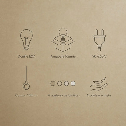 Caractéristiques de la suspension Golenza, douille E27 et ampoule LED fournie | Delvanie