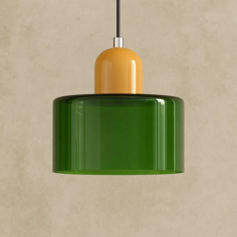 Suspension Luminaire en Verre - Élégance Contemporaine | GlassAura - Vert / Jaune |   Delvanie