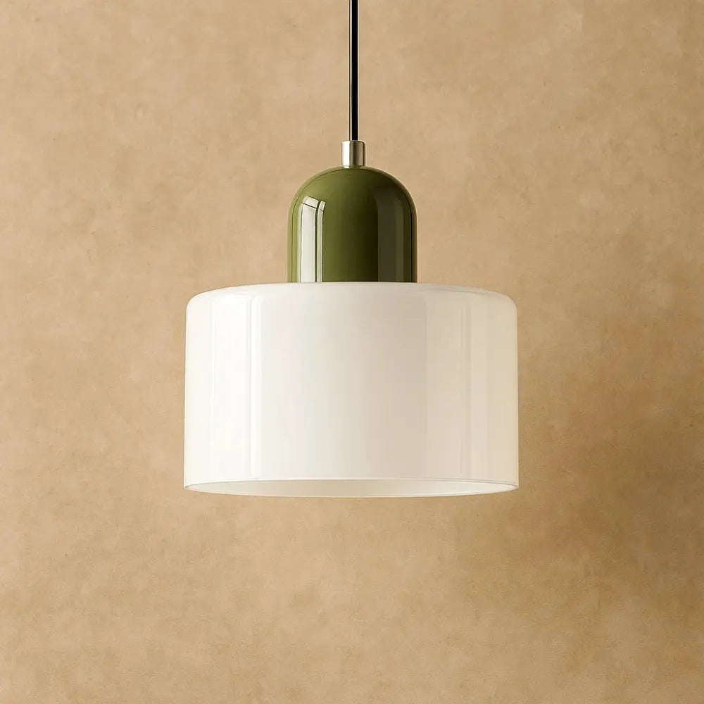 Suspension Luminaire en Verre - Élégance Contemporaine | GlassAura - Blanc / Vert |   Delvanie