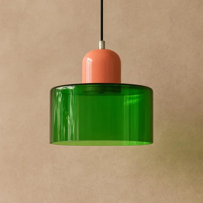 Suspension Luminaire en Verre - Élégance Contemporaine | GlassAura - Vert / Rose |   Delvanie