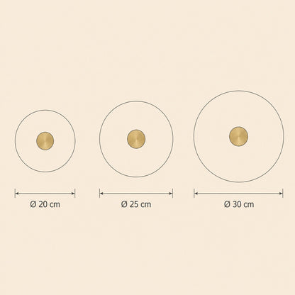 Schéma coté de l'applique murale Art déco Kivara, diamètres 20, 25 et 30 cm | Delvanie