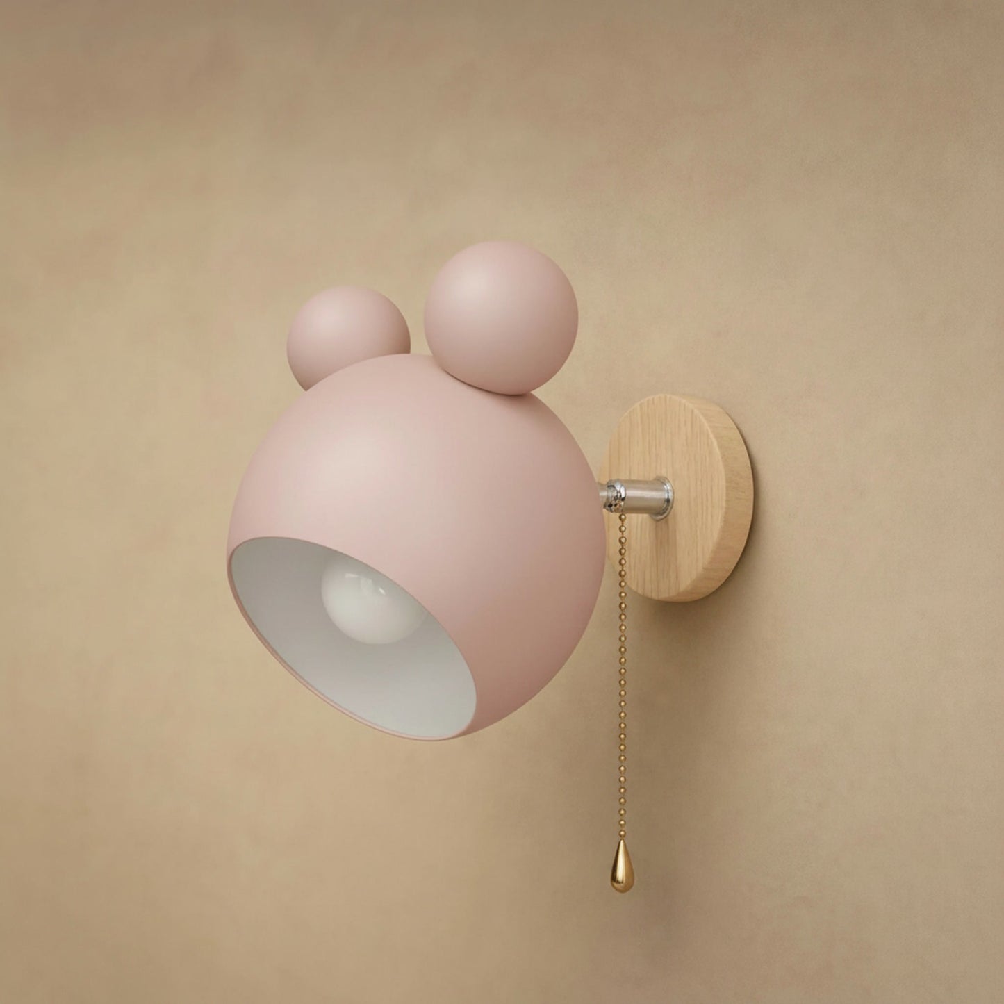 Applique murale Nemuria rose avec interrupteur à tirette et chaînette dorée | Delvanie
