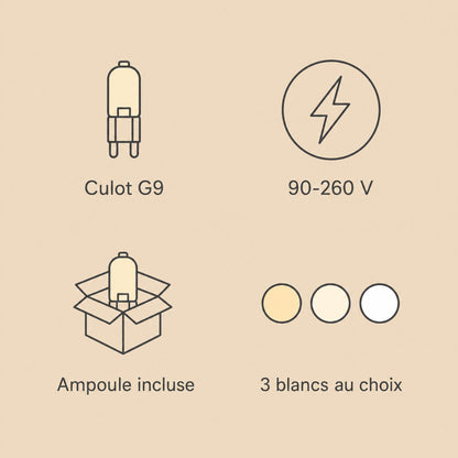 Caractéristiques de l'applique murale boule, culot G9, 90-260 V, ampoule incluse | Delvanie