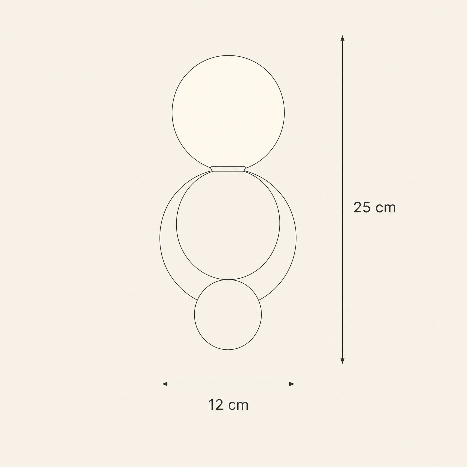 Schéma coté de l'applique murale boule, 12 cm de large sur 25 cm de haut | Delvanie
