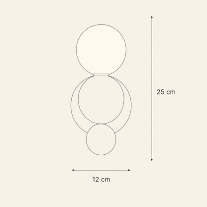 Schéma coté de l'applique murale boule, 12 cm de large sur 25 cm de haut | Delvanie