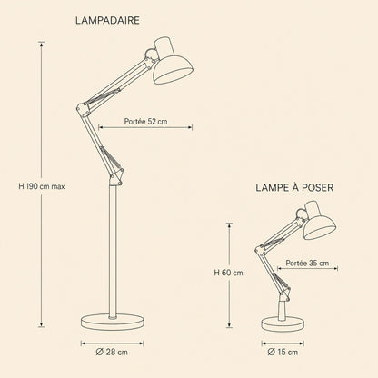 Schéma coté du lampadaire 190 cm et de la lampe à poser 60 cm | Delvanie