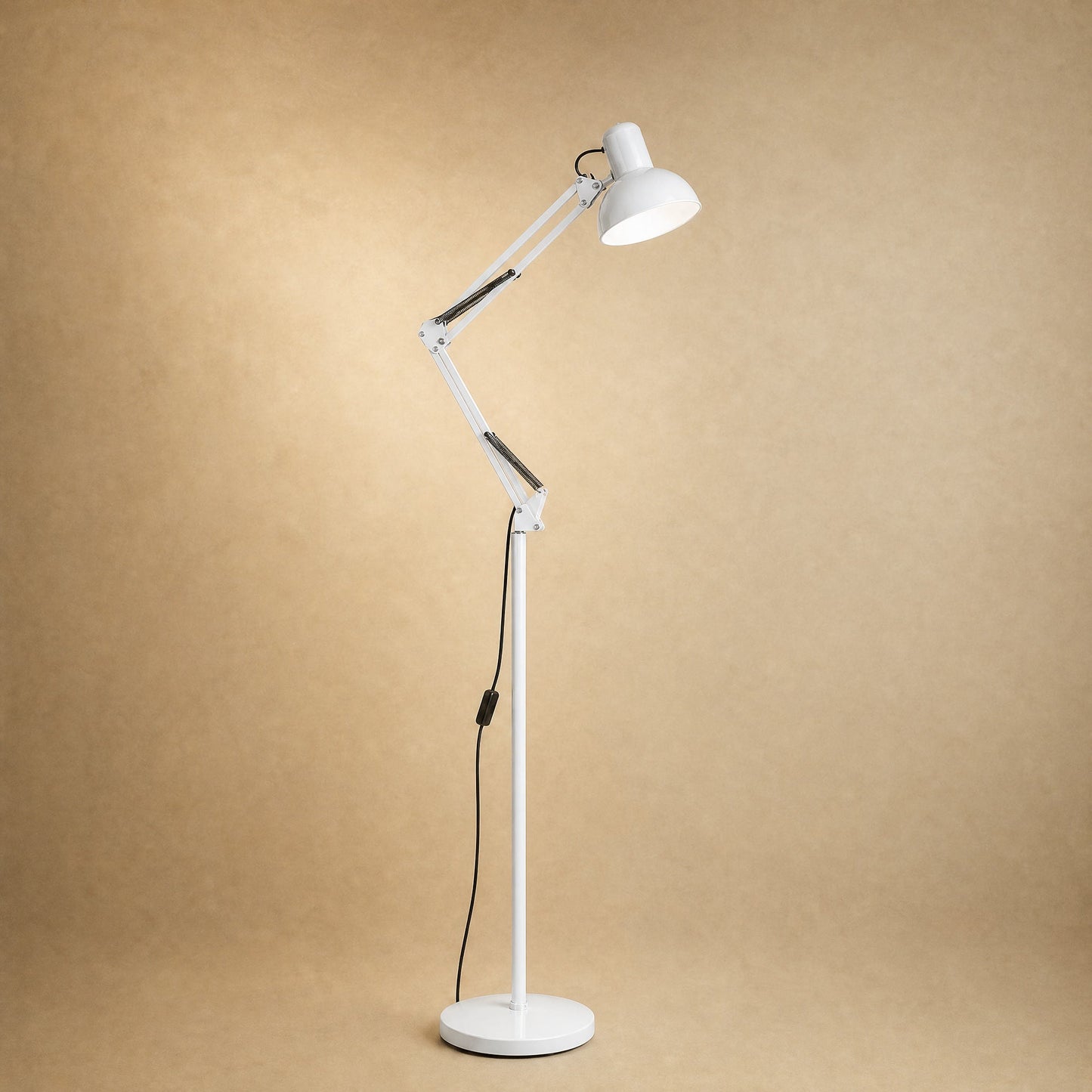 Lampadaire liseuse à bras articulé, coloris blanc laqué | Delvanie