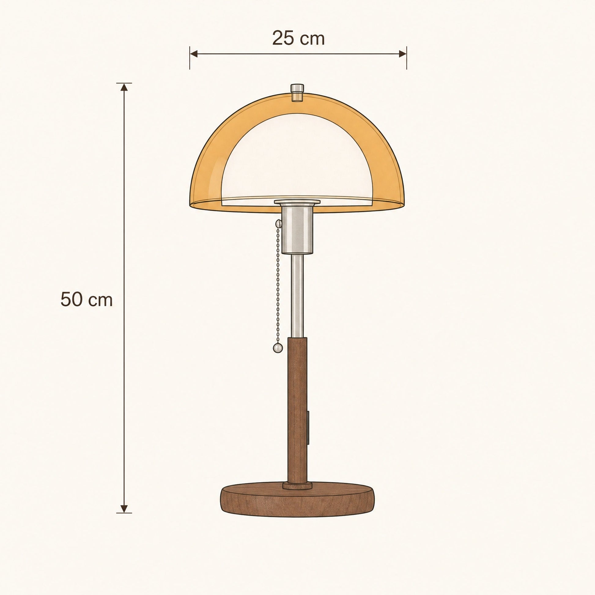 Schéma coté de la lampe abat-jour Danvira, coupole 25 cm et hauteur 50 cm | Delvanie