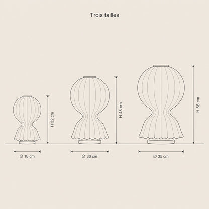 Schema cote des trois tailles de la lampe d'ambiance cocon | Delvanie
