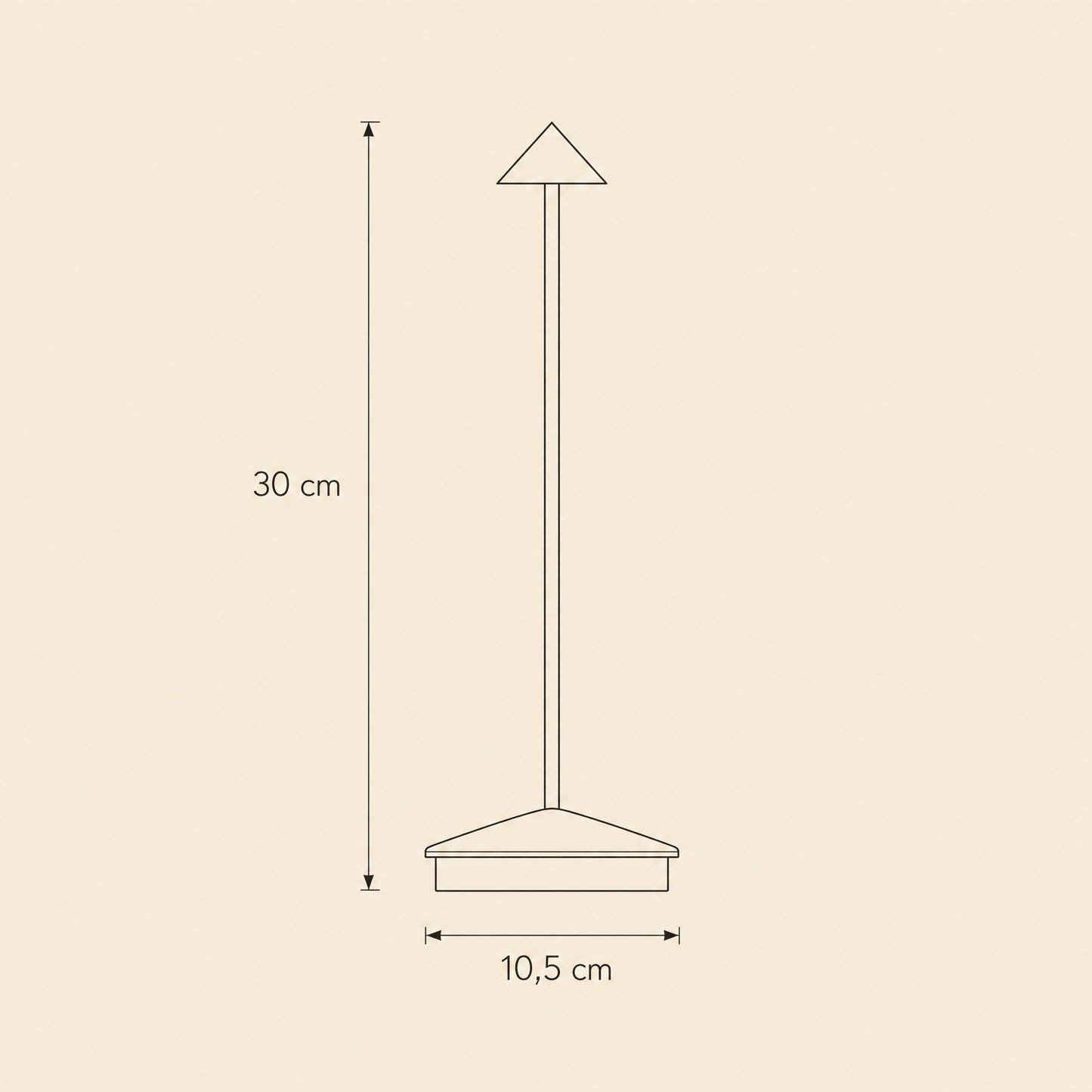 Schema cote de la lampe de table sans fil Yuzano, hauteur 30 cm et base 10,5 cm | Delvanie
