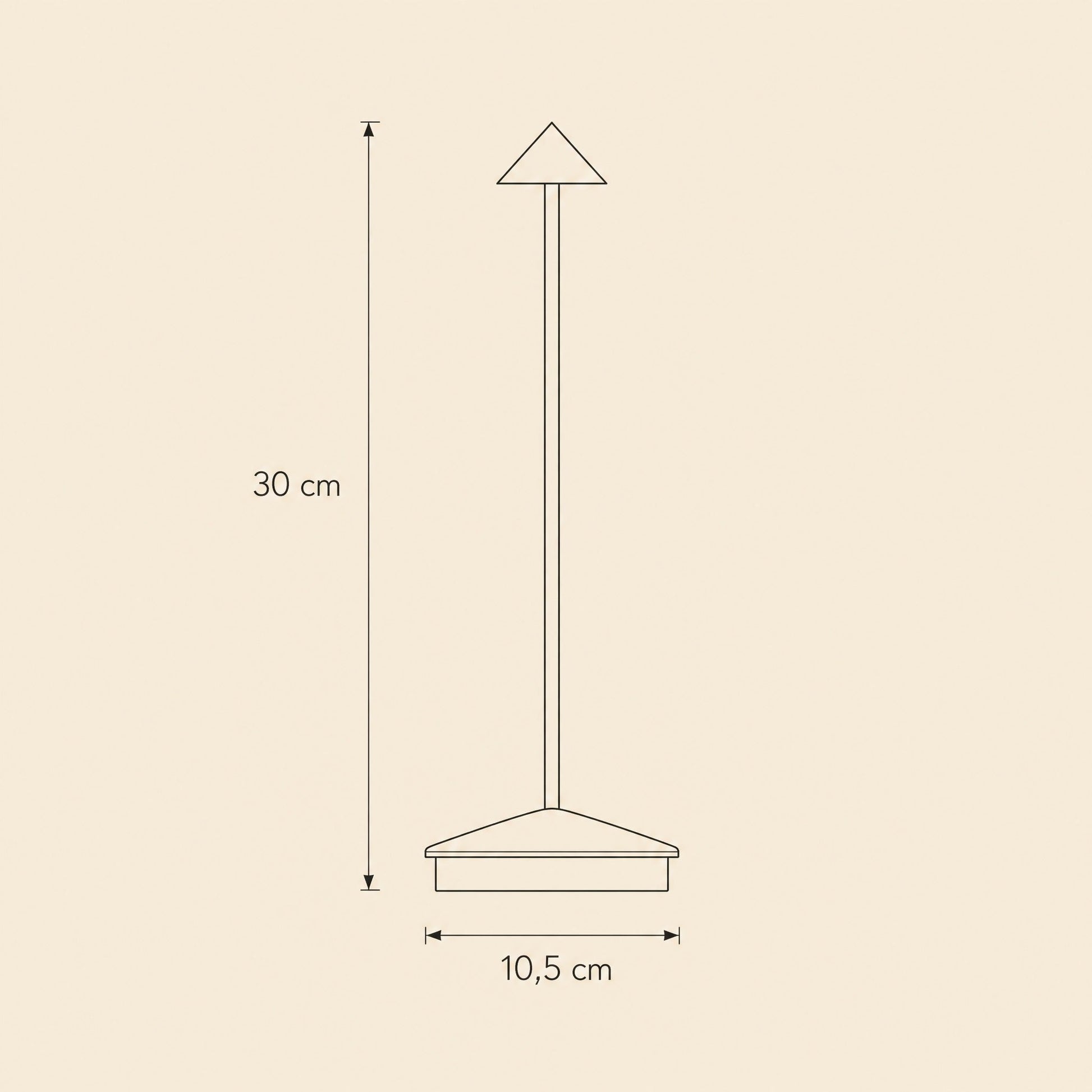 Schema cote de la lampe de table sans fil Yuzano, hauteur 30 cm et base 10,5 cm | Delvanie