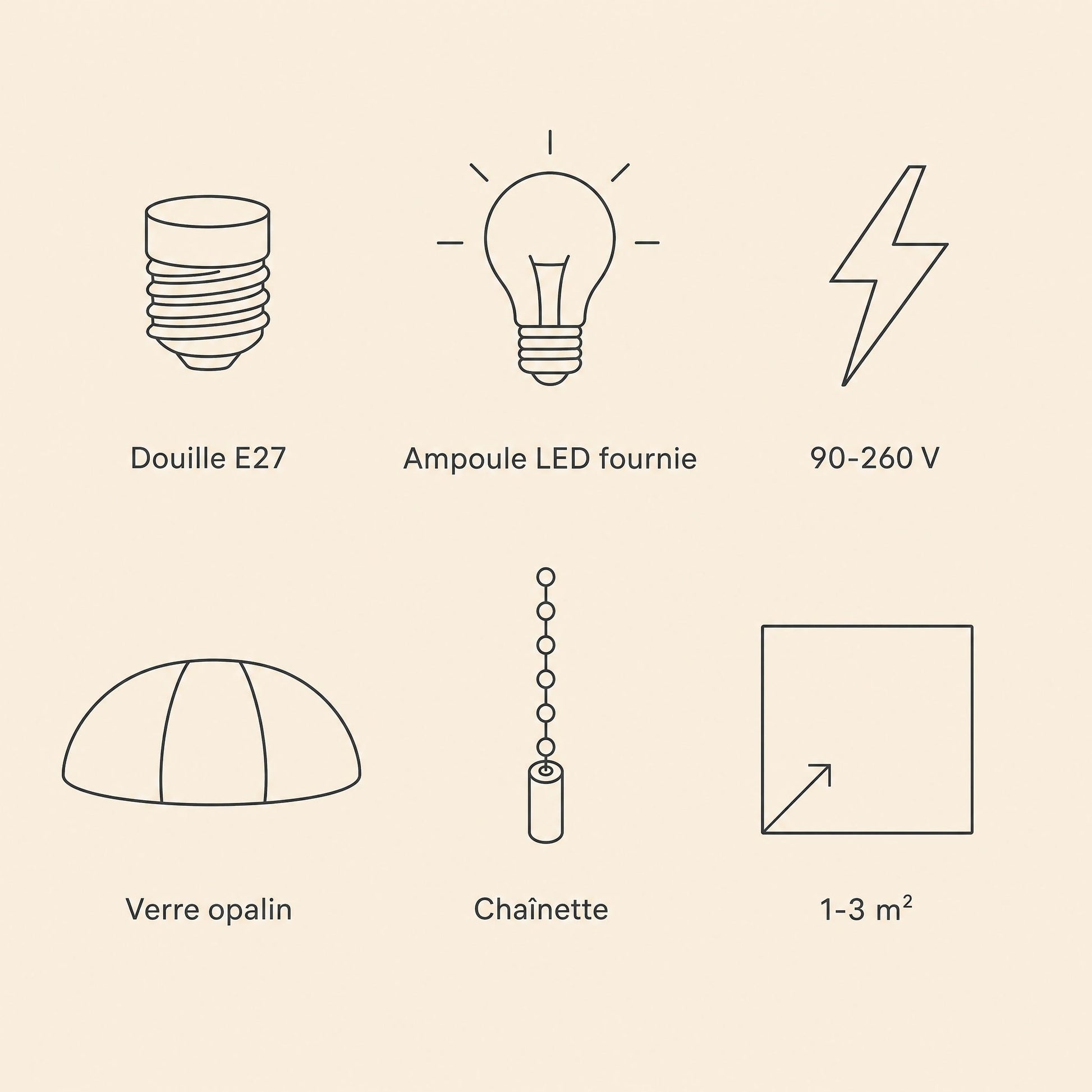 Caractéristiques de la lampe vintage Milari, douille E27 et ampoule LED fournie | Delvanie