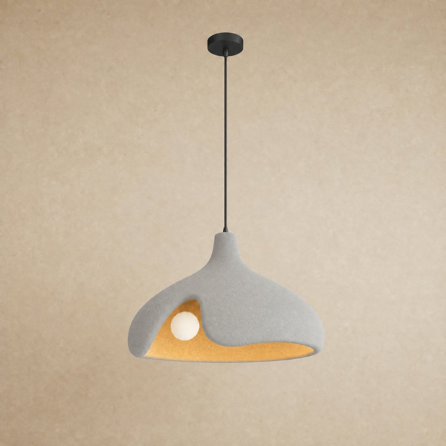 Suspension galet sablé gris clair effet pierre pour îlot de cuisine, Ø 40 cm | Delvanie