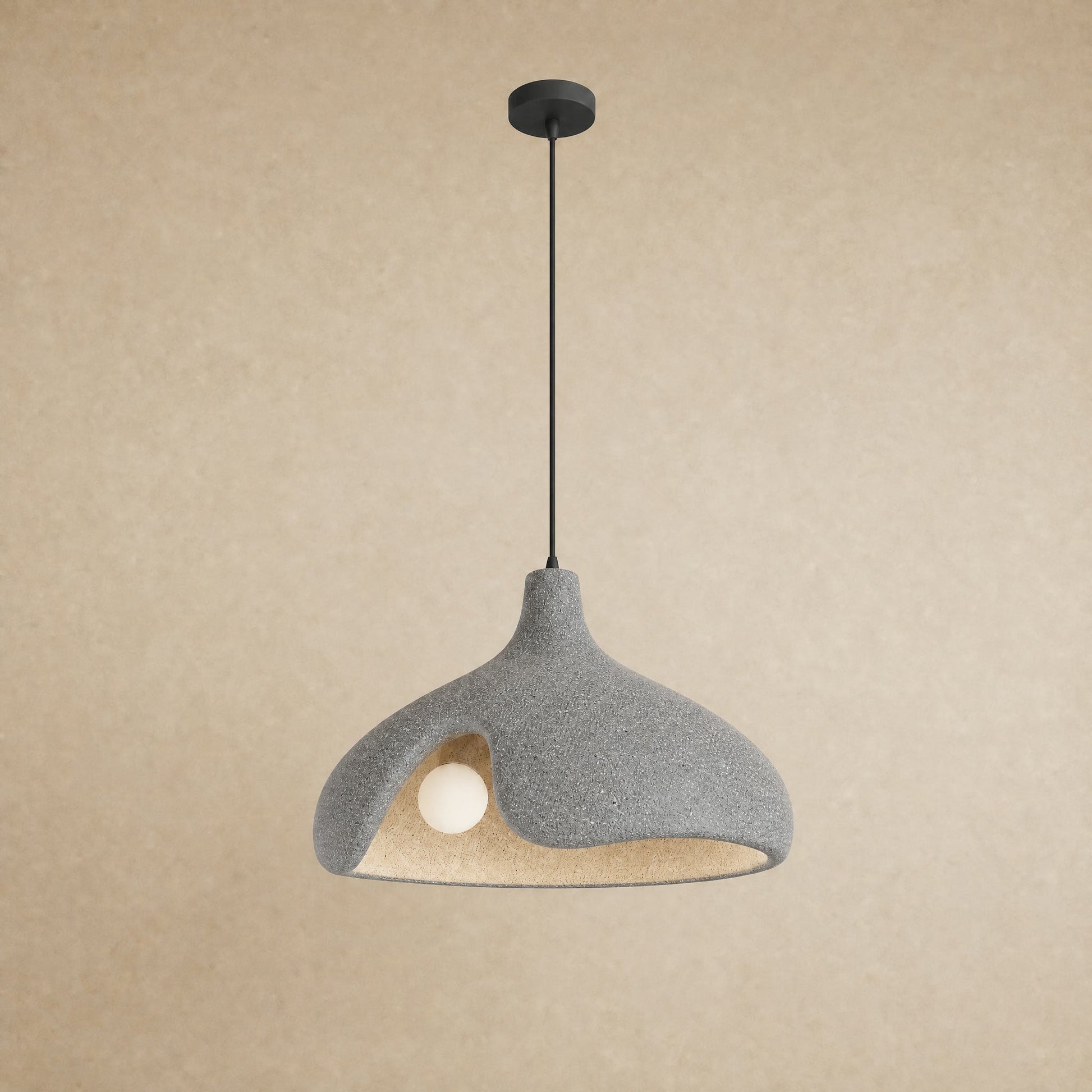 Suspension galet sablé gris moucheté effet pierre pour îlot de cuisine, Ø 40 cm | Delvanie