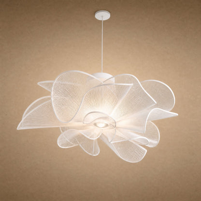 Suspension fleur blanche Blomyn sur câble ajustable, corolle ajourée Ø 72 cm | Delvanie