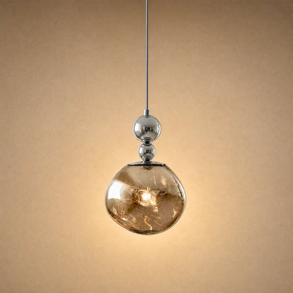 Suspension art déco modèle duo chrome de 15 cm à globe fumé | Delvanie