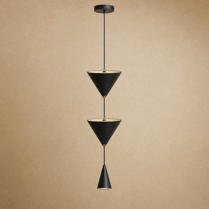 Suspension chambre Konaya noire, cascade de trois cônes sur câble unique | Delvanie