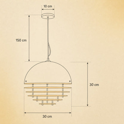 Schéma coté de la suspension orange Ambrino, Ø 30 cm, hauteur 30 cm, rosace 10 cm, cordon 150 cm | Delvanie