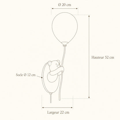 Schéma coté de l'applique ours ballon, hauteur 52 cm | Delvanie